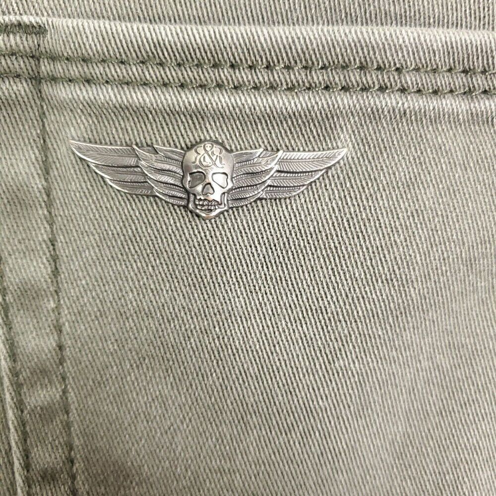 Rock Republic Jeans Womens 8 Skinny Low Rise Y2K Olive Earthy Skull Wings - Picture 5 of 10